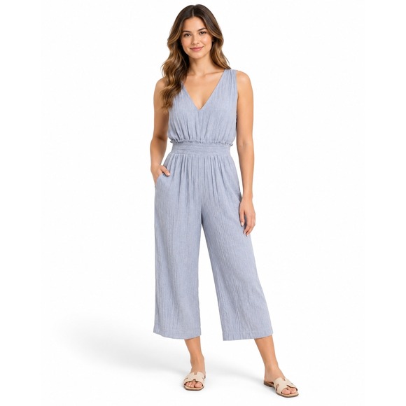 Premise Pants - NWT Premise L Soothing Sea Blue Sleeveless Smocked Wide Leg Jumpsuit